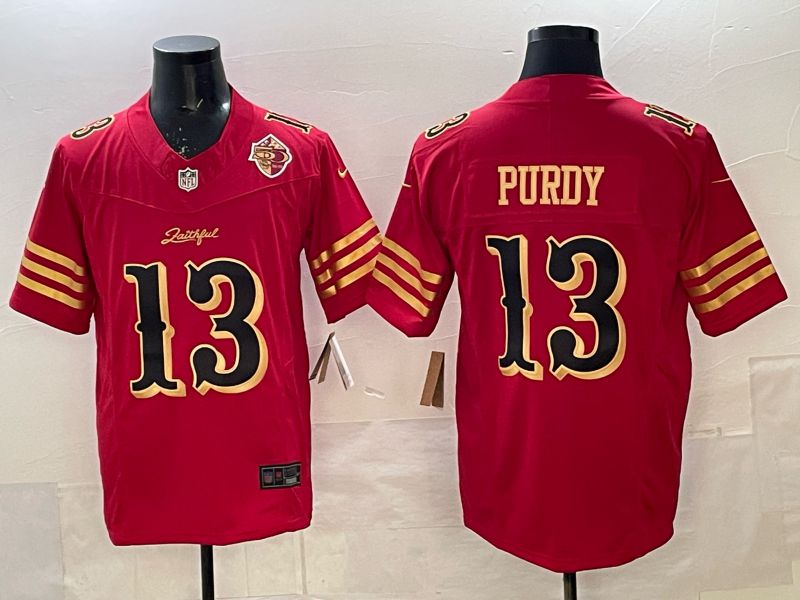 Men 2025 Nike San Francisco 49ers #13 Purdy red gold 5th generation Limited NFL Jersey 006